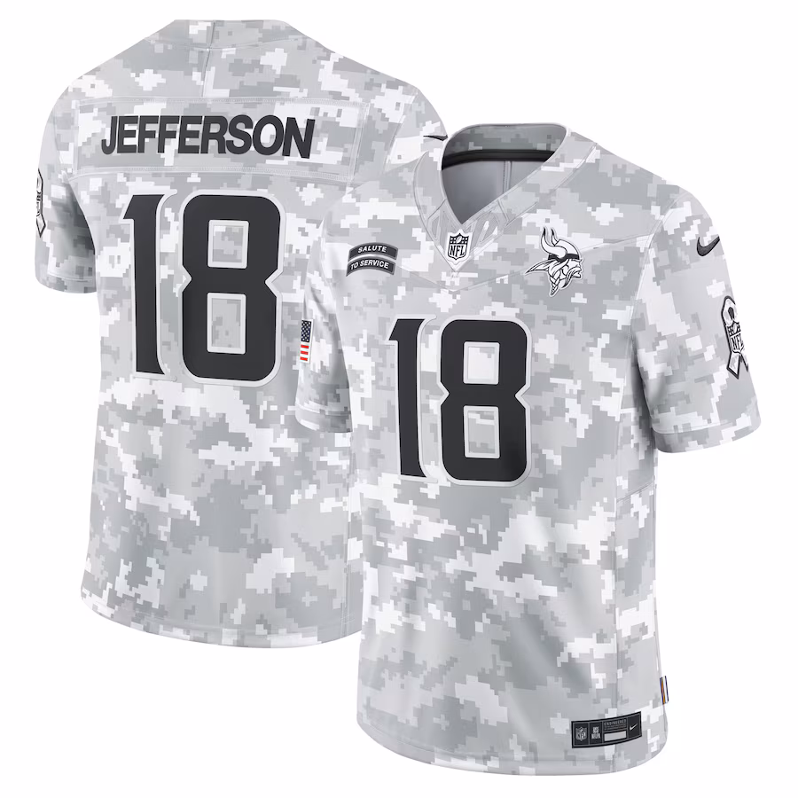 Men's Minnesota Vikings Justin Jefferson Nike Arctic Camo 2024 Salute to Service Limited Jersey - Puhuasuan