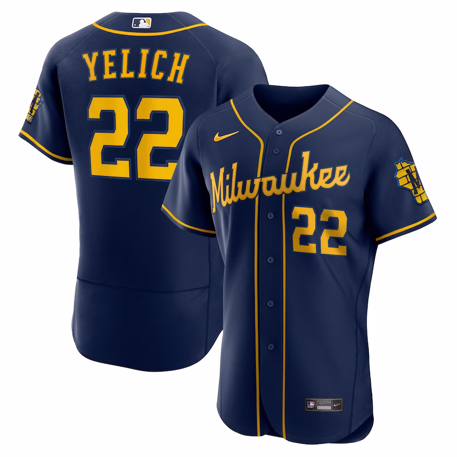 Men's Milwaukee Brewers Christian Yelich Nike Navy Alternate Authentic Player Jersey - Puhuasuan