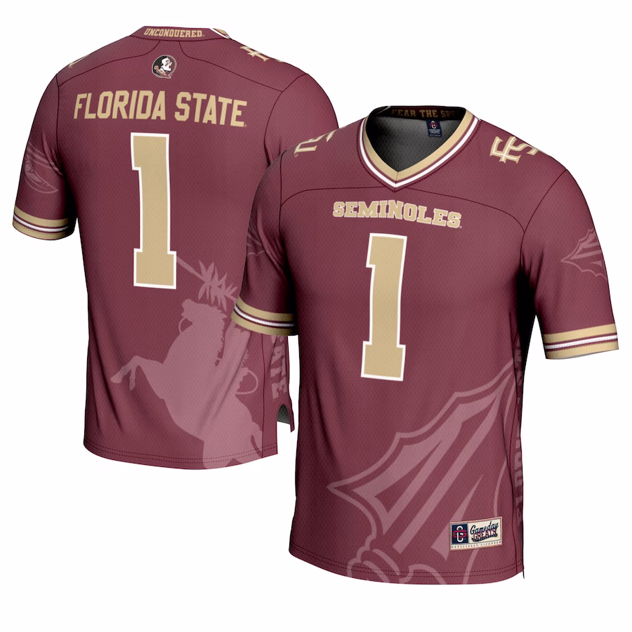 Florida State Seminoles #1 GameDay Greats Garnet Icon Print Football Fashion Jersey - Puhuasuan