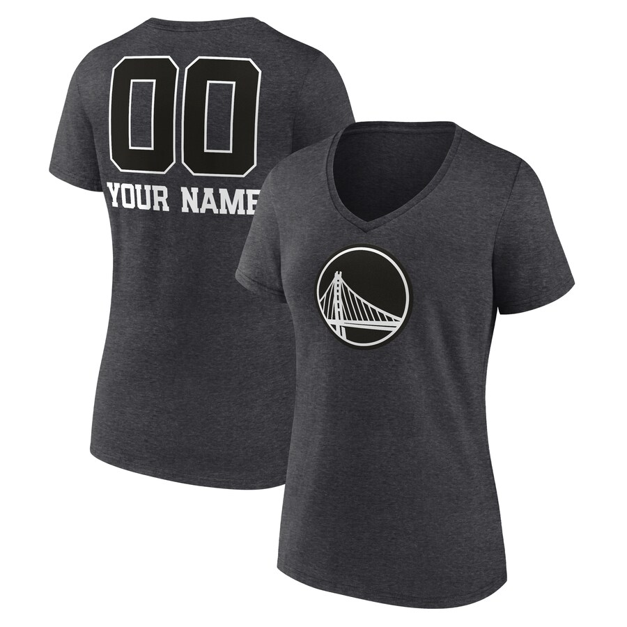 Women's Golden State Warriors Charcoal Personalized Name & Number Monochrome V-Neck T-Shirt - Puhuasuan