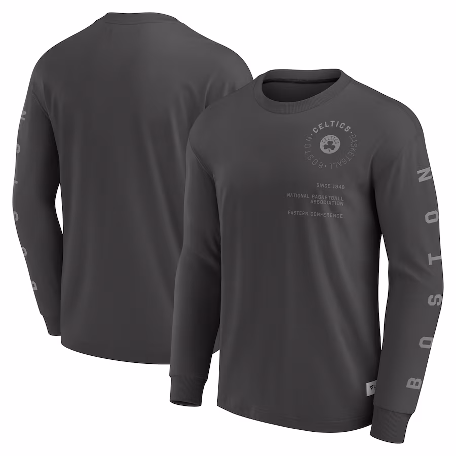 Men's Boston Celtics Fanatics Gray Elements Future Ground Tonal Info Long Sleeve T-Shirt - Puhuasuan