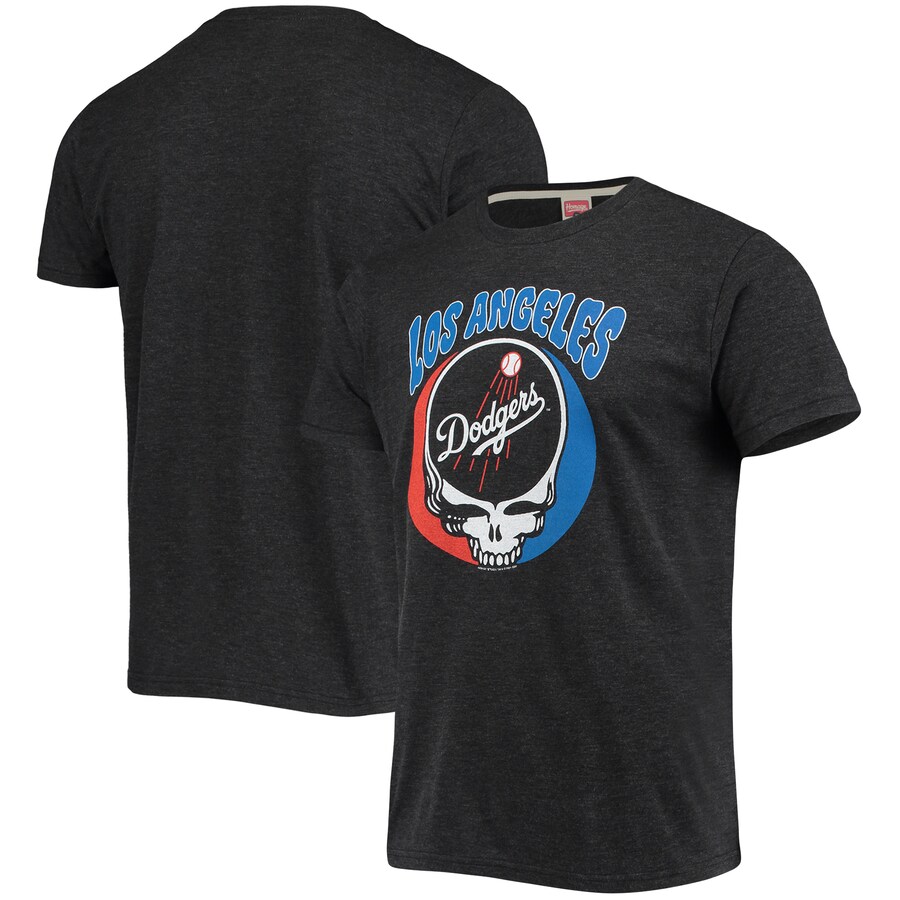 Men's Los Angeles Dodgers Homage Charcoal Grateful Dead Tri-Blend T-Shirt - Puhuasuan