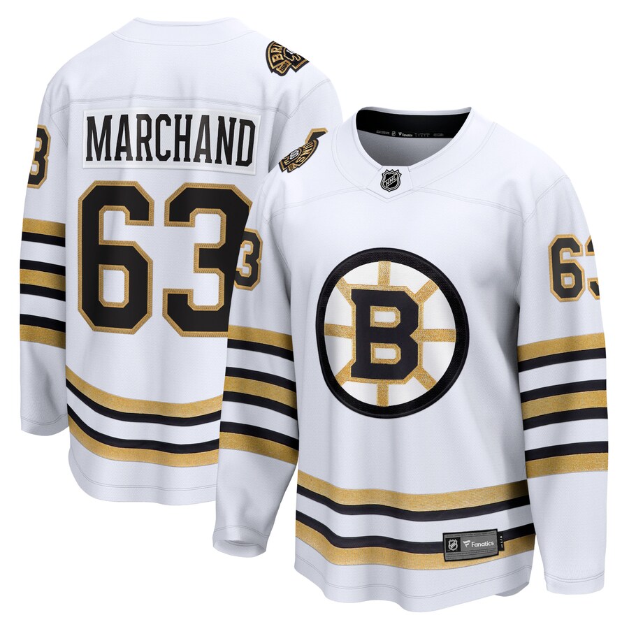 Men's Boston Bruins Brad Marchand Fanatics Branded White 100th Anniversary Premier Breakaway Player Jersey - Puhuasuan