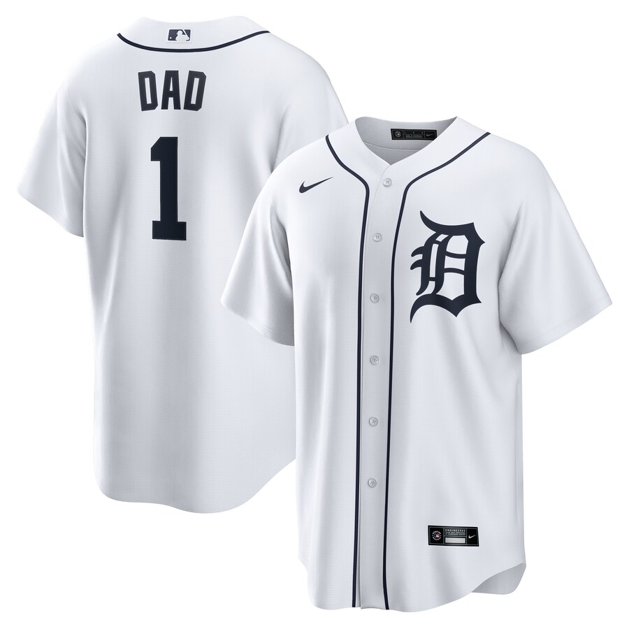 Men's Detroit Tigers Nike White #1 Dad Home Replica Jersey - Puhuasuan