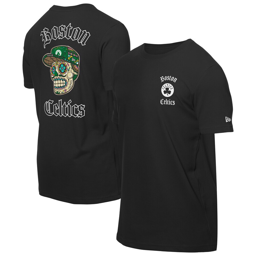Men's Boston Celtics New Era Black Sugar Skulls T-Shirt - Puhuasuan