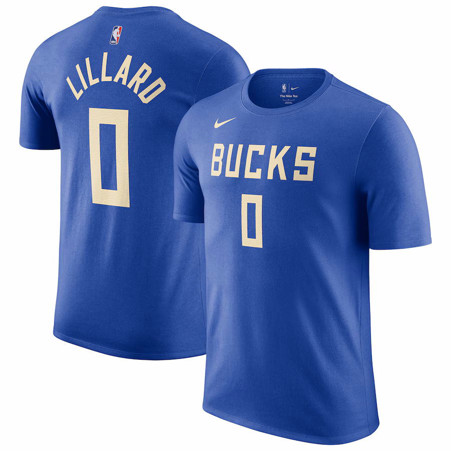 Men's Milwaukee Bucks Damian Lillard Nike Royal 2024/25 City Edition Name & Number T-Shirt - Puhuasuan