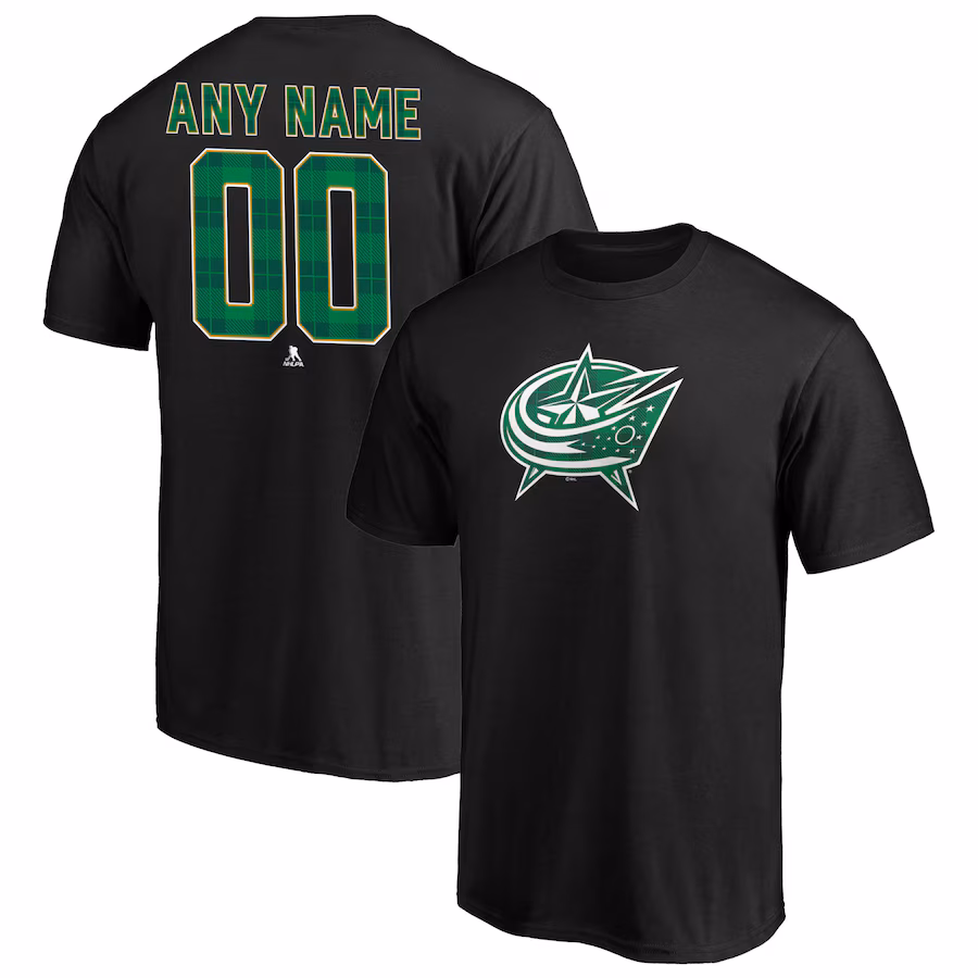 Men's Columbus Blue Jackets Black Emerald Plaid Personalized Name & Number T-Shirt - Puhuasuan