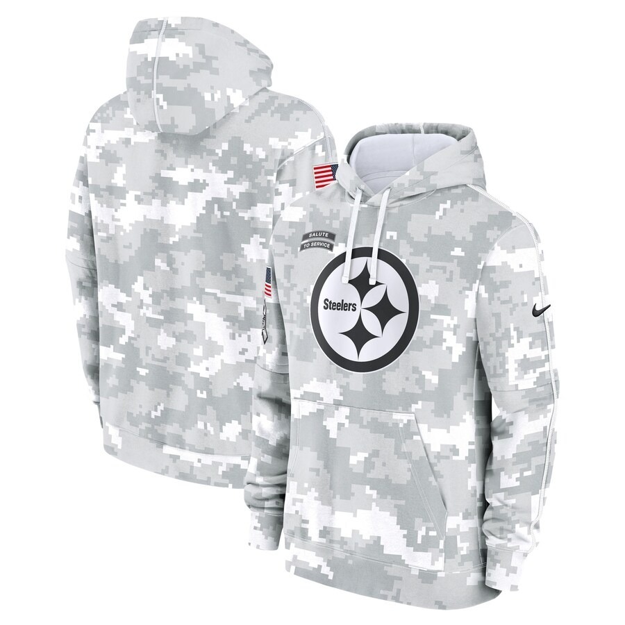 Men's Pittsburgh Steelers Nike Arctic Camo 2024 Salute To Service Big & Tall Club Fleece Pullover Hoodie - Puhuasuan