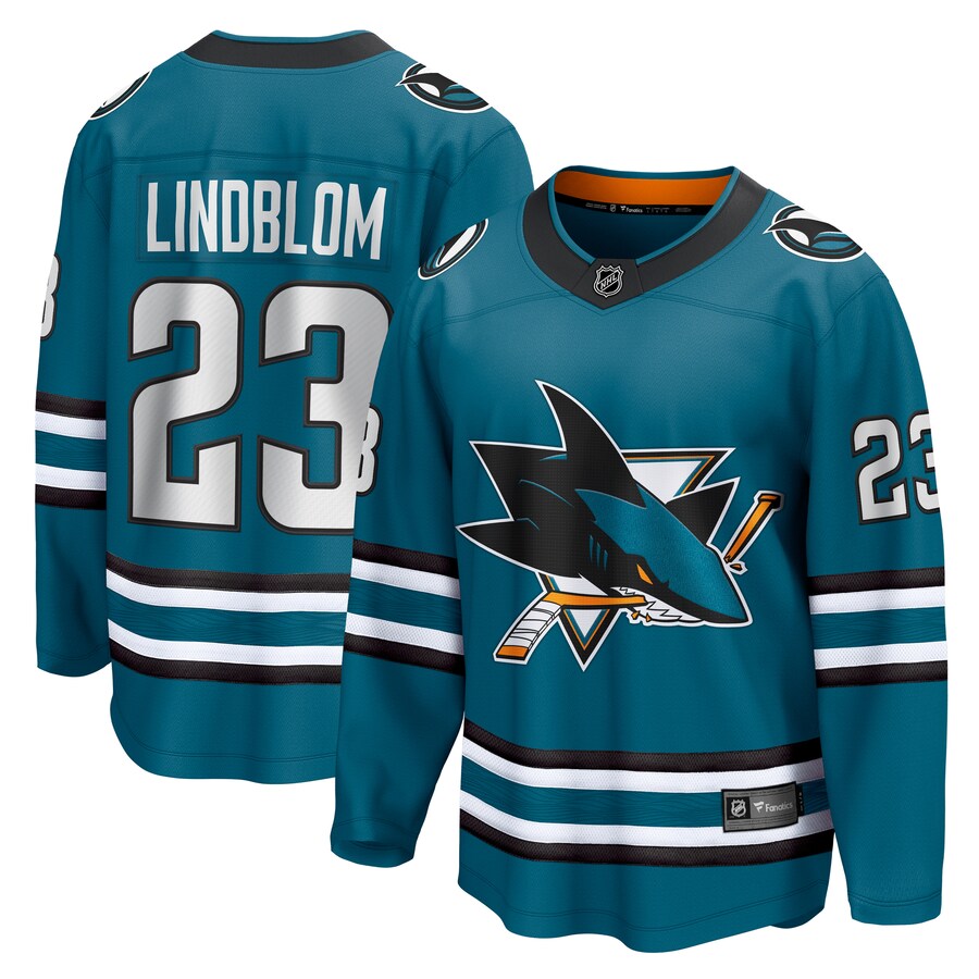 Men's San Jose Sharks Oskar Lindblom Fanatics Branded Teal Home Breakaway Jersey - Puhuasuan