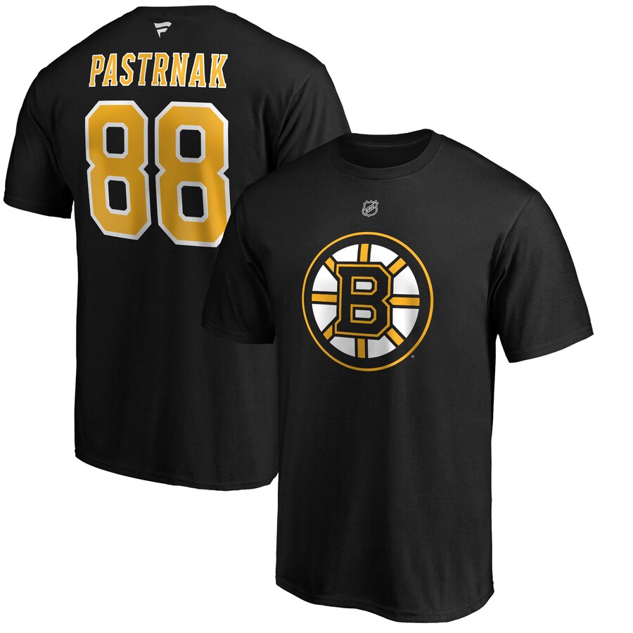 Men's Boston Bruins David Pastrnak Fanatics Black Team Authentic Stack Name & Number T-Shirt - Puhuasuan