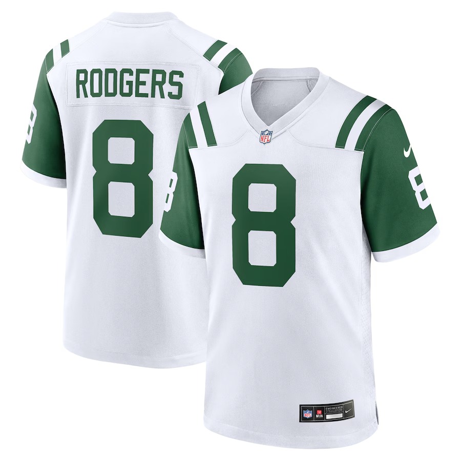 Men's New York Jets Aaron Rodgers Nike White Classic Alternate Game Jersey - Puhuasuan