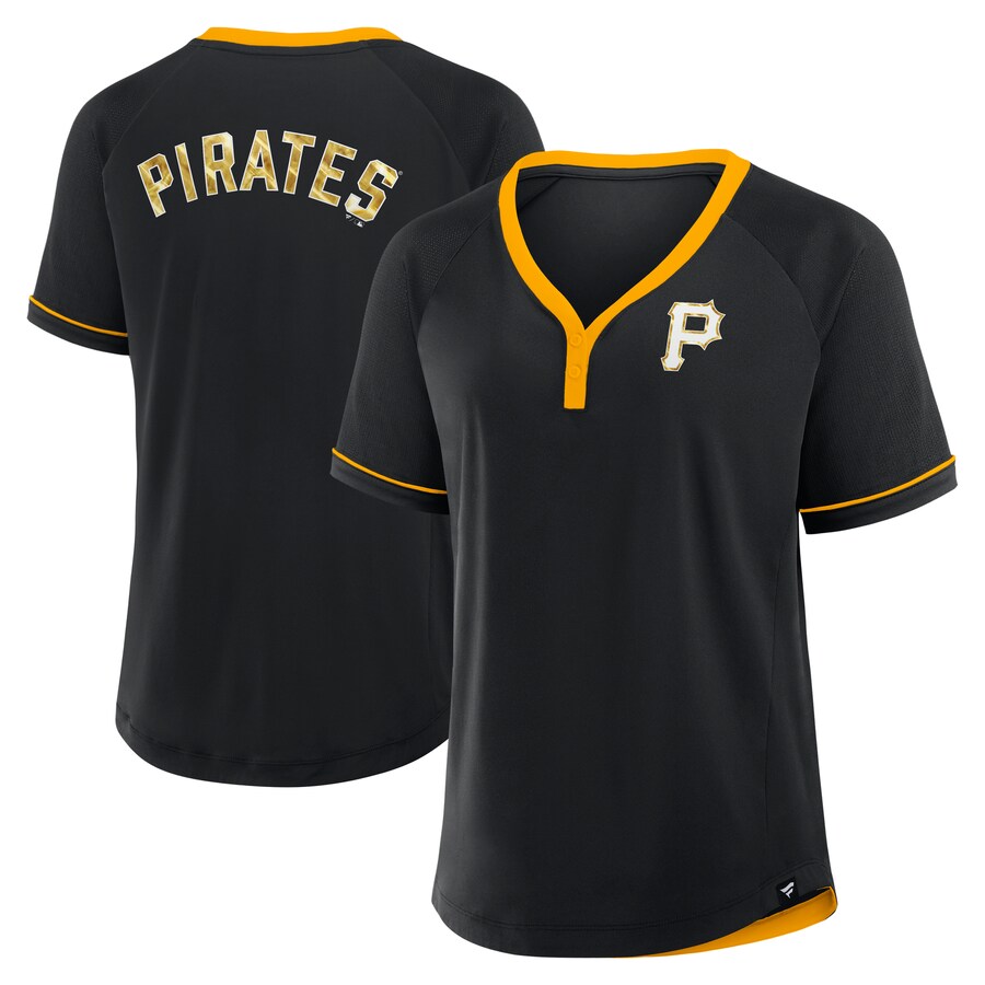 Women's Pittsburgh Pirates Fanatics Black League Diva Star Raglan V-Neck T-Shirt - Puhuasuan