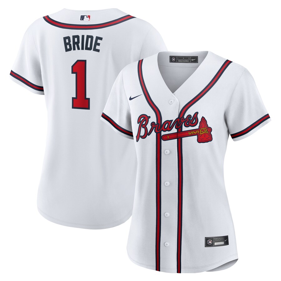 Women's Atlanta Braves Nike White #1 Bride Home Replica Jersey - Puhuasuan