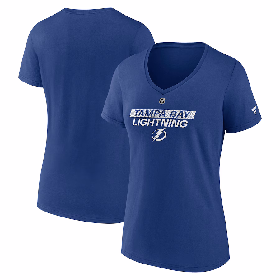 Women's Tampa Bay Lightning Fanatics Blue Authentic Pro Core Primary V-Neck T-Shirt - Puhuasuan