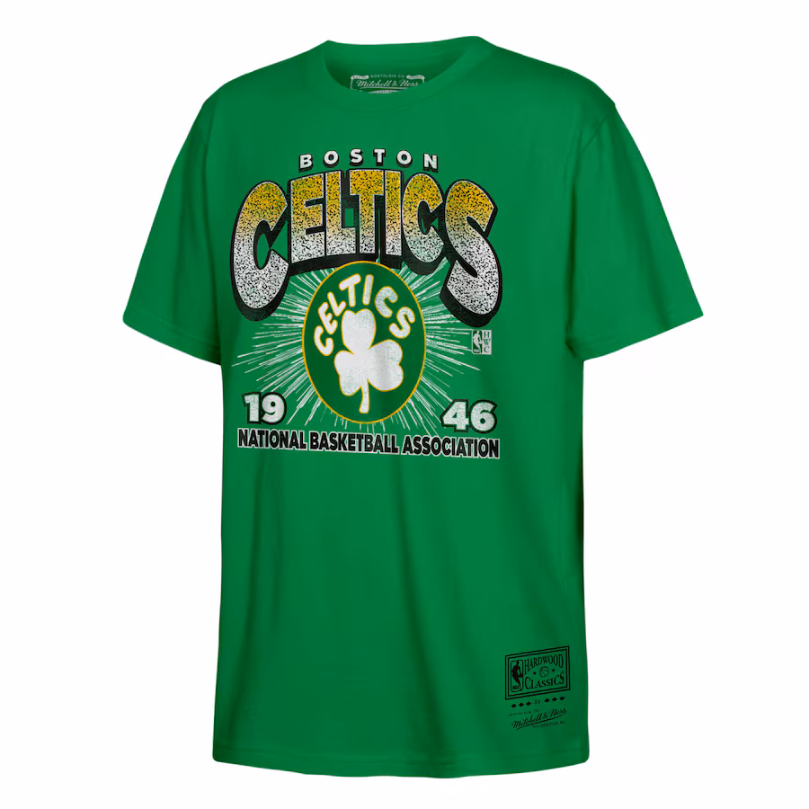 Men's Boston Celtics Mitchell & Ness Kelly Green Hardwood Classics Vintage Hoopster T-Shirt - Puhuasuan