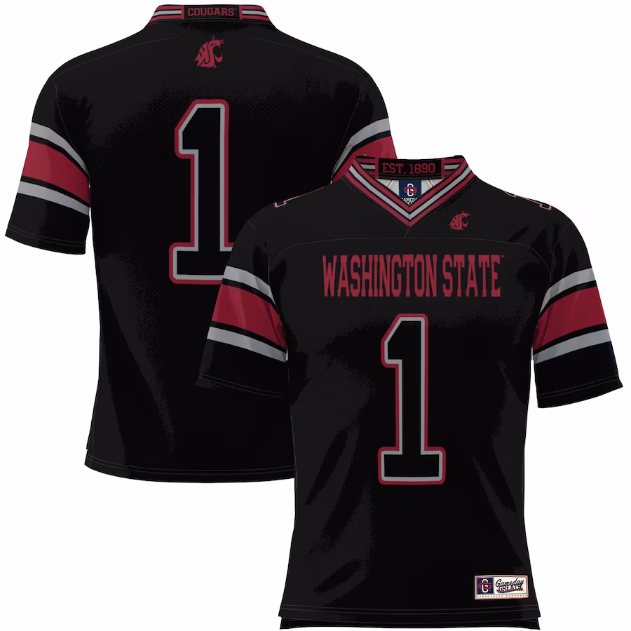 #1 Washington State Cougars GameDay Greats Youth Endzone Football Jersey - Black - Puhuasuan