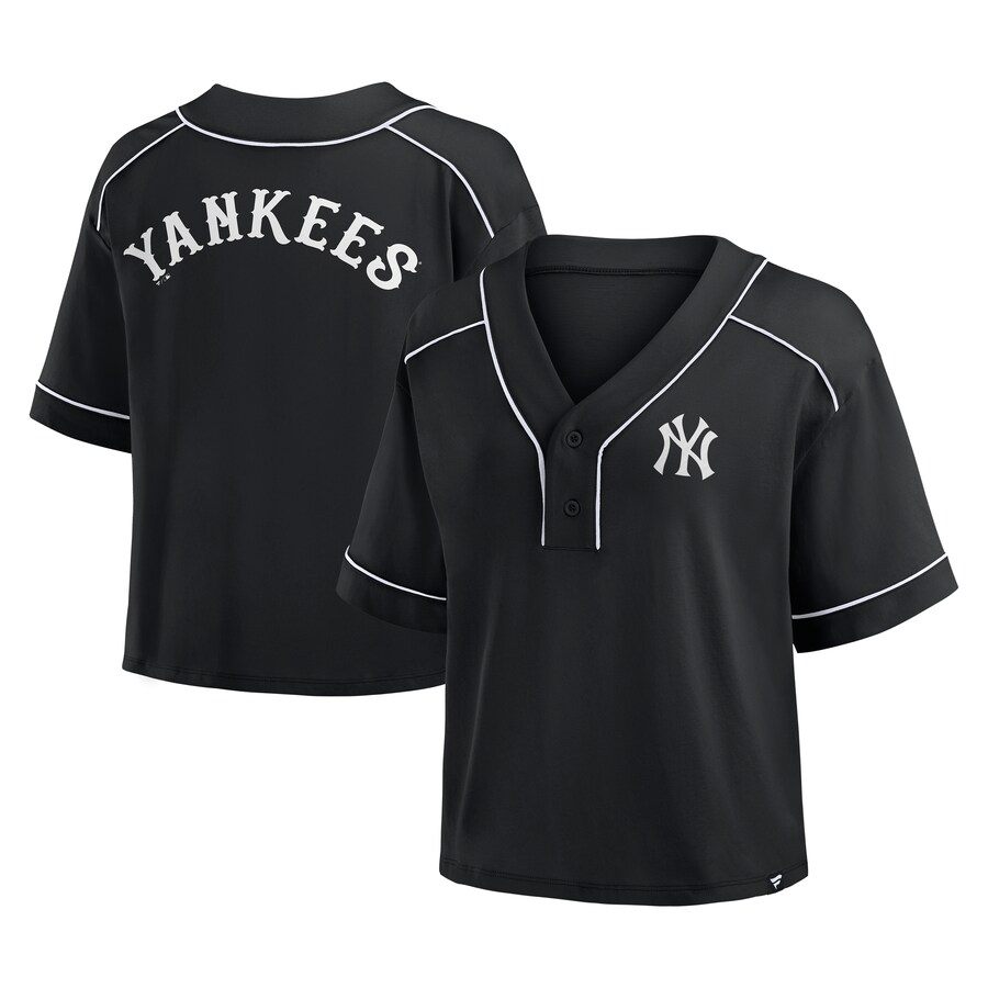 Women's New York Yankees Fanatics Black Oversized Champ Game Cropped V-Neck T-Shirt - Puhuasuan