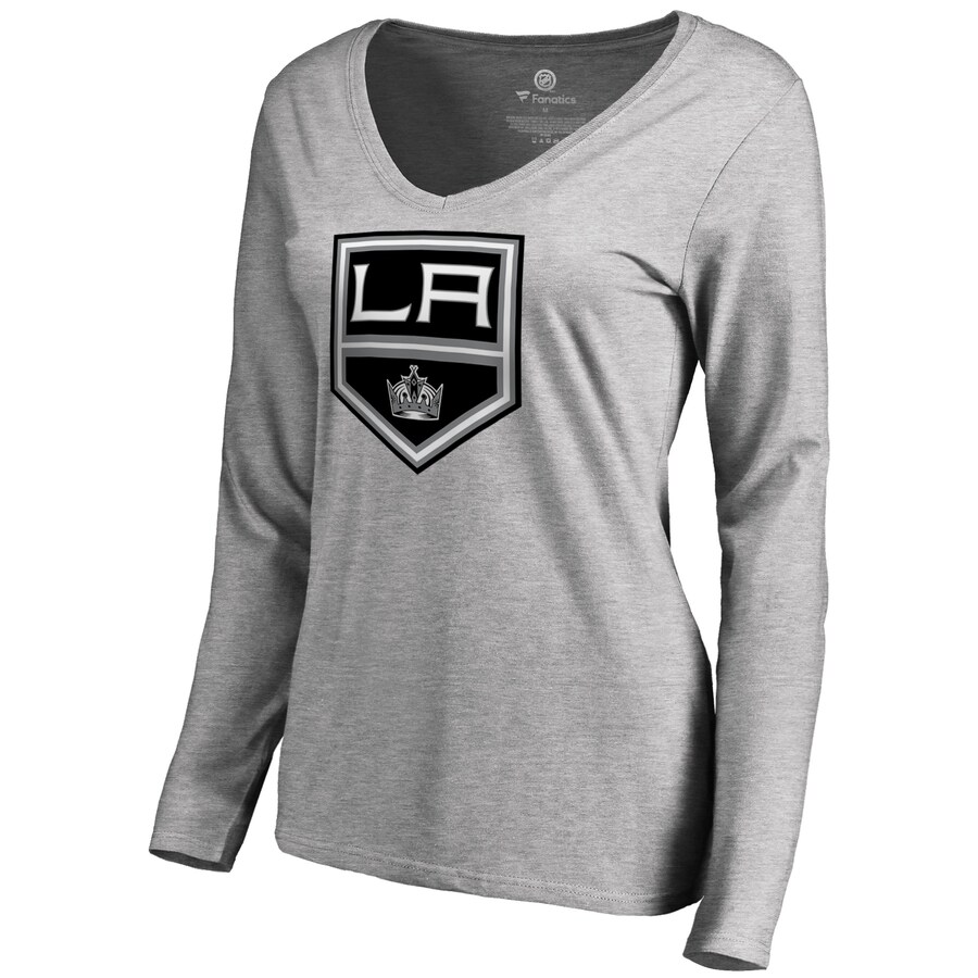 Women's Los Angeles Kings Heather Gray Team Alternate Long Sleeve V-Neck T-Shirt - Puhuasuan