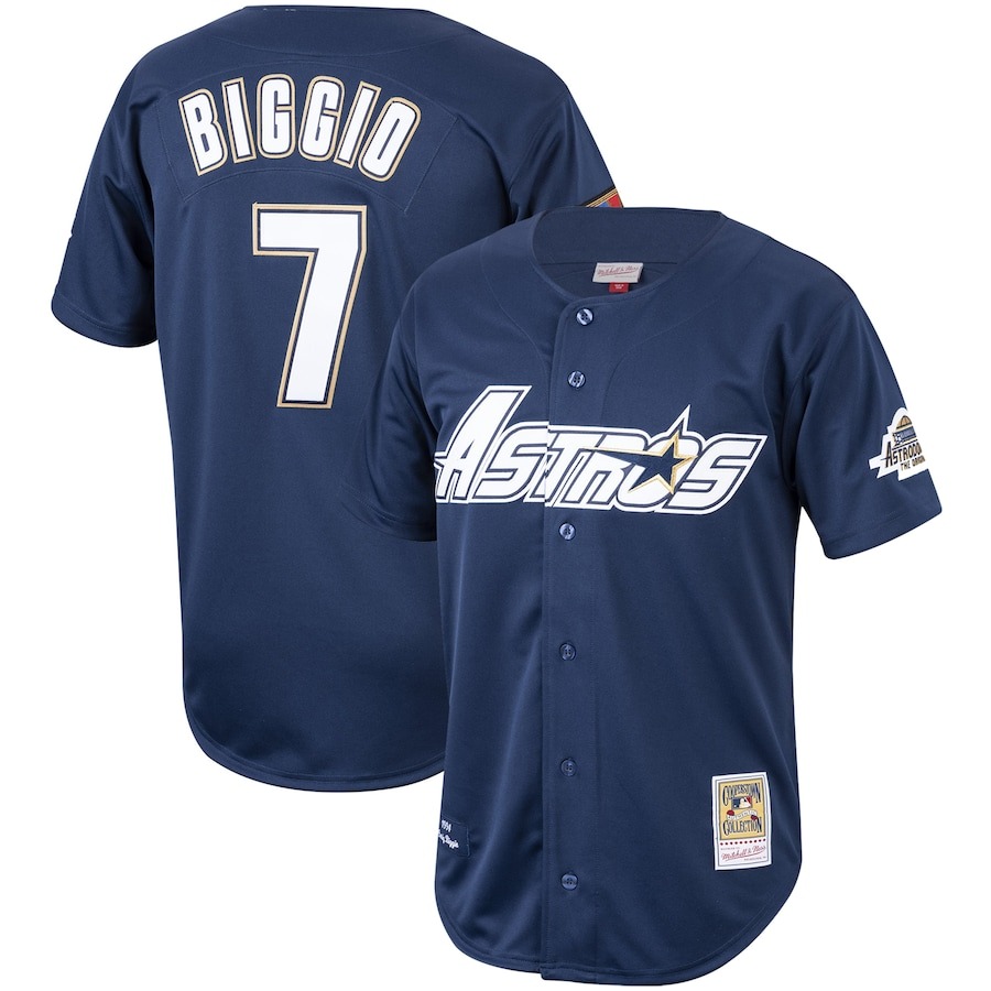 Men's Houston Astros Craig Biggio Mitchell & Ness Navy Cooperstown Collection 1994 Authentic Jersey - Puhuasuan