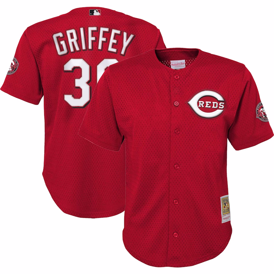 Youth Cincinnati Reds Ken Griffey Jr. Mitchell & Ness Red Cooperstown Collection Mesh Batting Practice Jersey - Puhuasuan