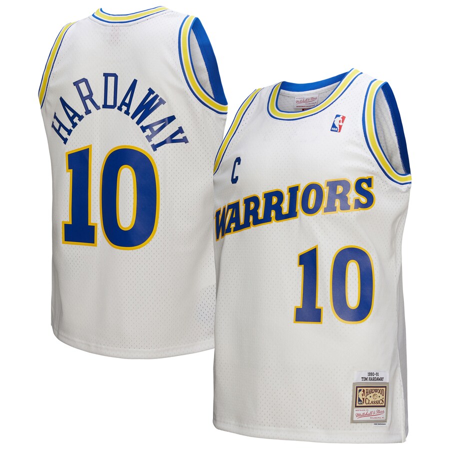 Men's Golden State Warriors Tim Hardaway Mitchell & Ness White Hardwood Classics 1990/91 Swingman Jersey - Puhuasuan