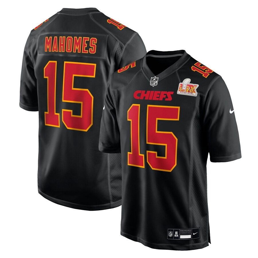 Men's Kansas City Chiefs Patrick Mahomes Nike Carbon Black Super Bowl LIX Fashion Game Jersey - Puhuasuan