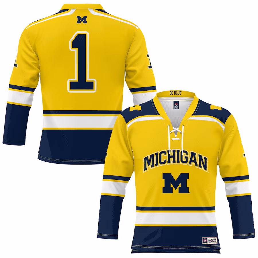#1 Michigan Wolverines GameDay Greats Hockey Jersey - Maize - Puhuasuan