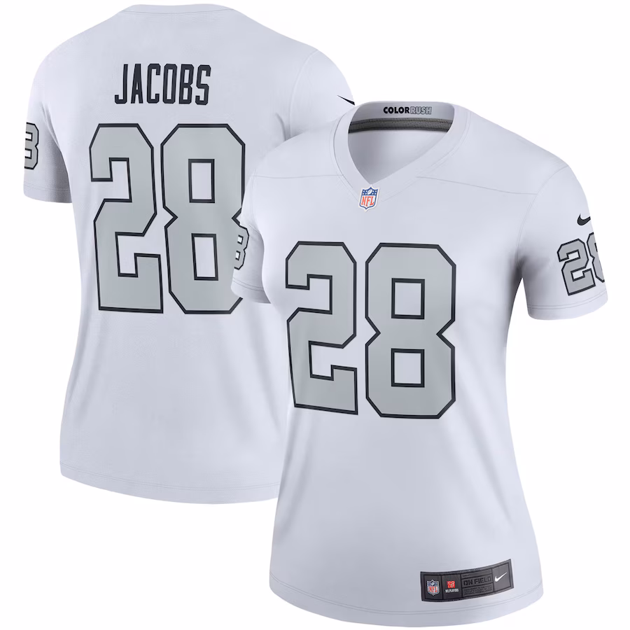 Women's Las Vegas Raiders Josh Jacobs Nike White Alternate Legend Player Performance Top - Puhuasuan