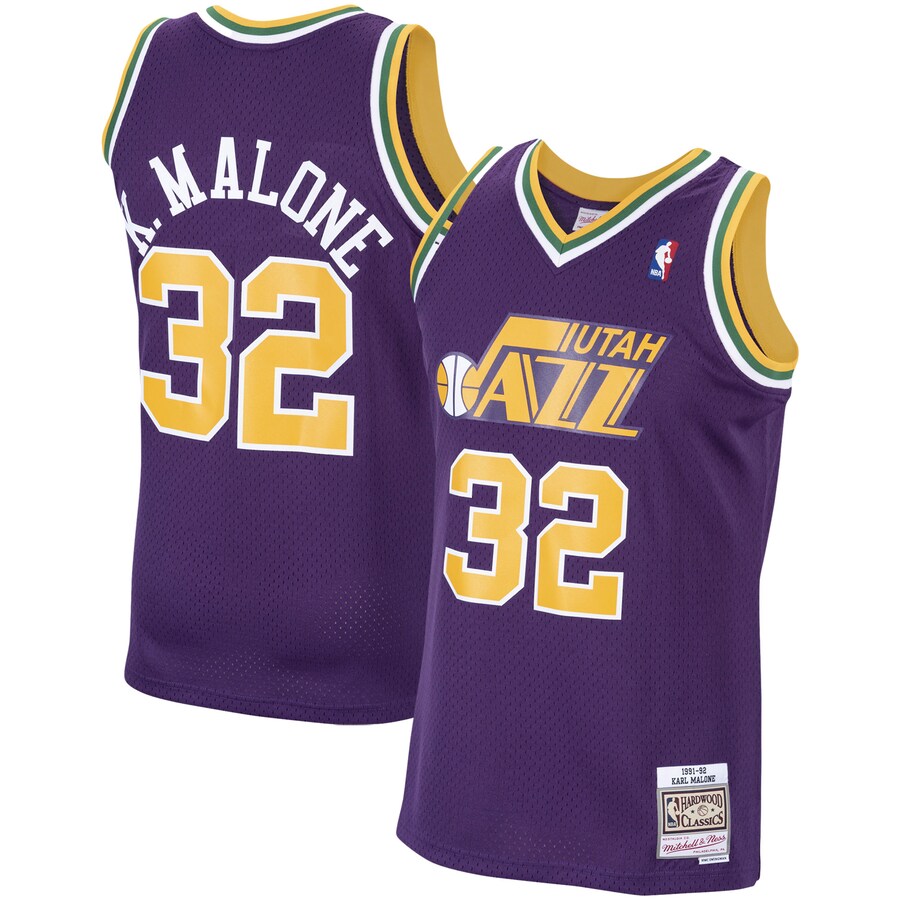 Men's Utah Jazz Karl Malone Mitchell & Ness Purple 1991/92 Hardwood Classics Swingman Jersey - Puhuasuan