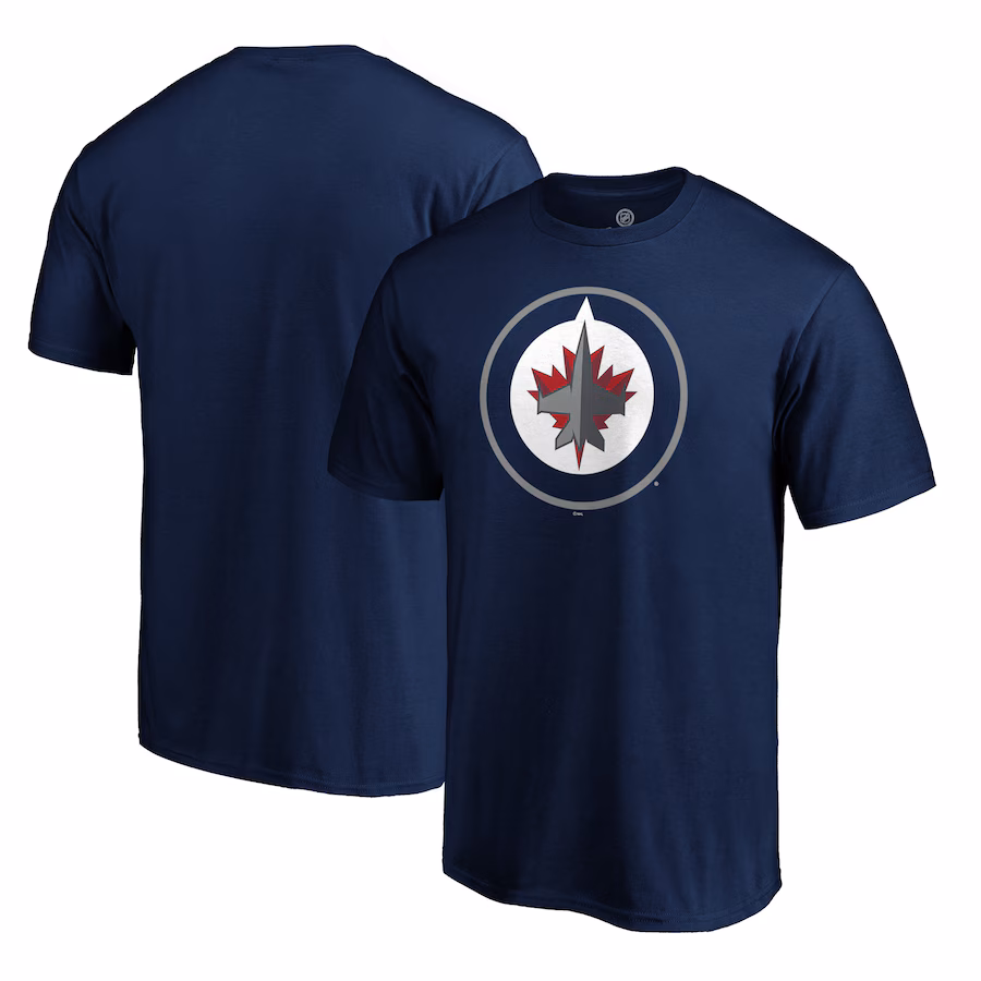 Men's Winnipeg Jets Navy Primary Logo Short Sleeve T-Shirt - Puhuasuan