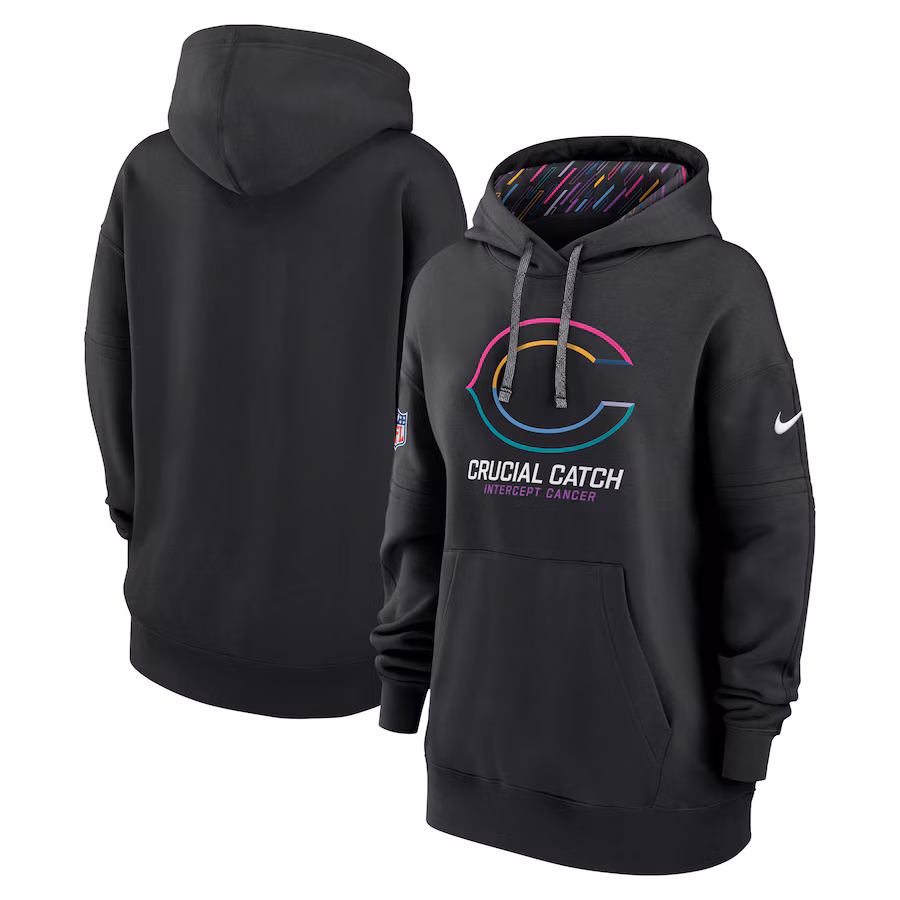 Women's Chicago Bears  Nike Black 2024 NFL Crucial Catch Club Pullover Hoodie - Puhuasuan