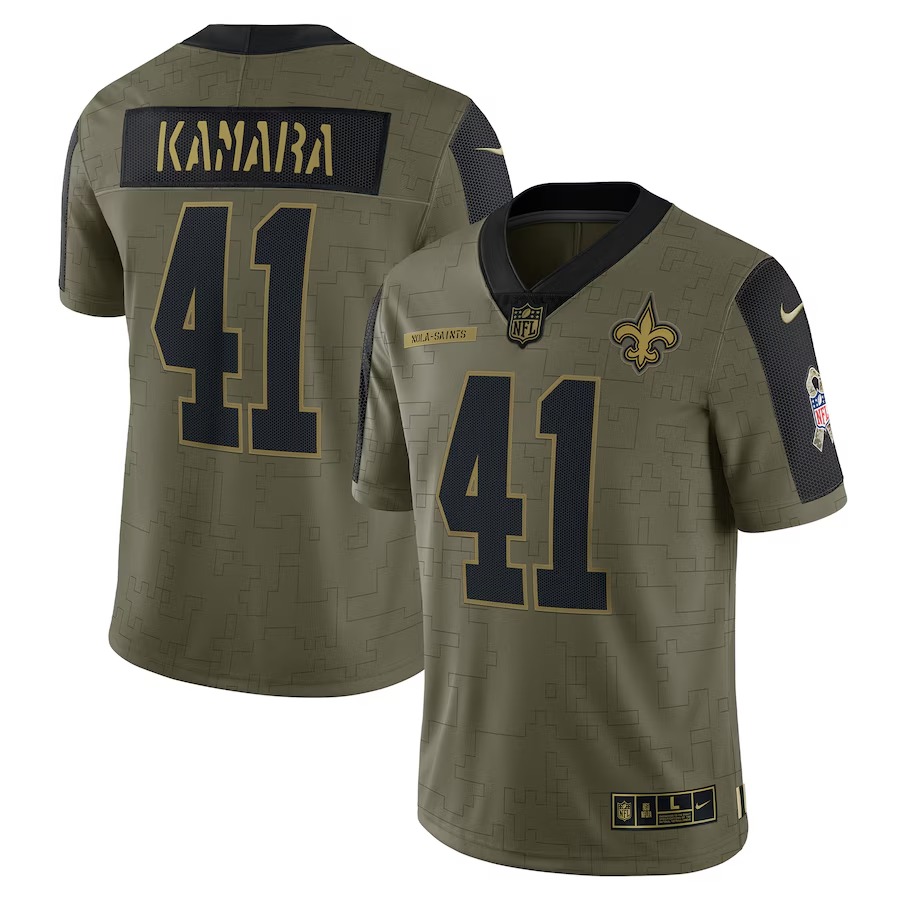 Men's New Orleans Saints #41 Alvin Kamara 2022 Olive Salute To Service Limited Stitched Jersey - Puhuasuan