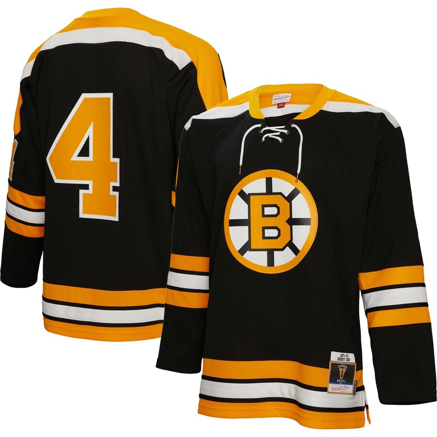 Men's Boston Bruins Bobby Orr Mitchell & Ness Black 1971/72  Blue Line Player Jersey - Puhuasuan
