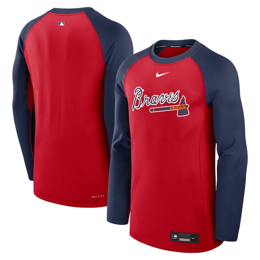 Men's Atlanta Braves Nike Red/Navy Authentic Collection Game Time Raglan Performance Long Sleeve T-Shirt - Puhuasuan