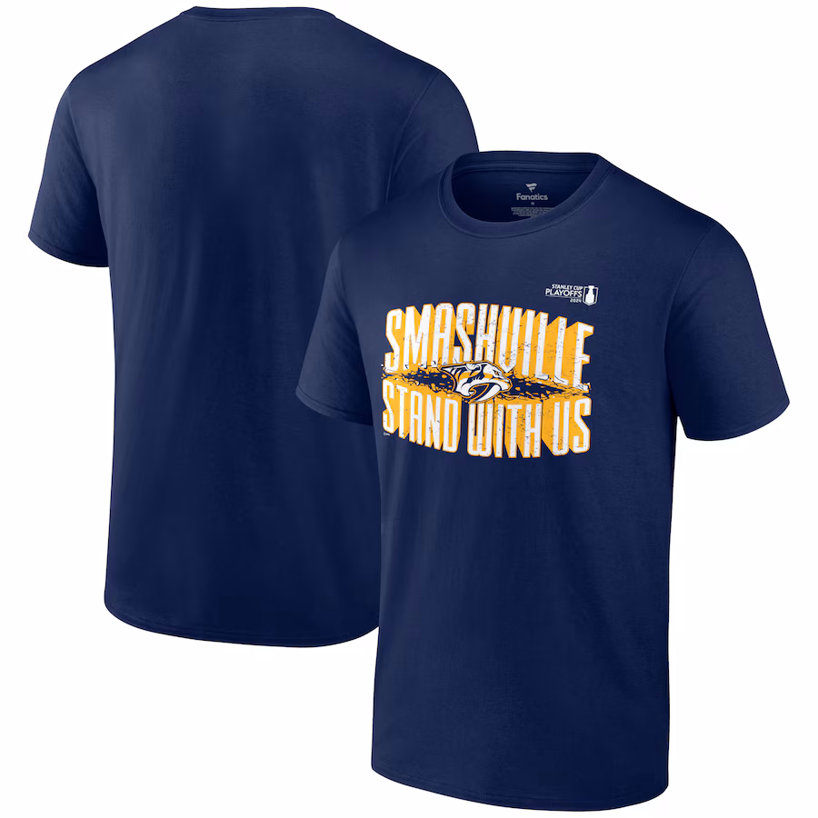 Men's Nashville Predators Fanatics Navy 2024 Stanley Cup Playoffs Slogan T-Shirt - Puhuasuan