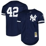 Men's New York Yankees Mariano Rivera Mitchell & Ness Navy Cooperstown Collection Mesh Batting Practice Button-Up Jersey - Puhuasuan