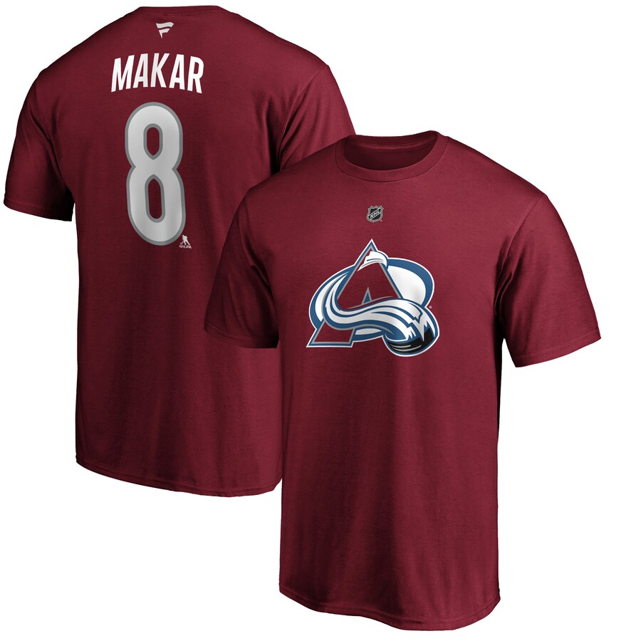 Men's Colorado Avalanche Cale Makar Fanatics Burgundy Authentic Stack Player Name & Number T-Shirt - Puhuasuan
