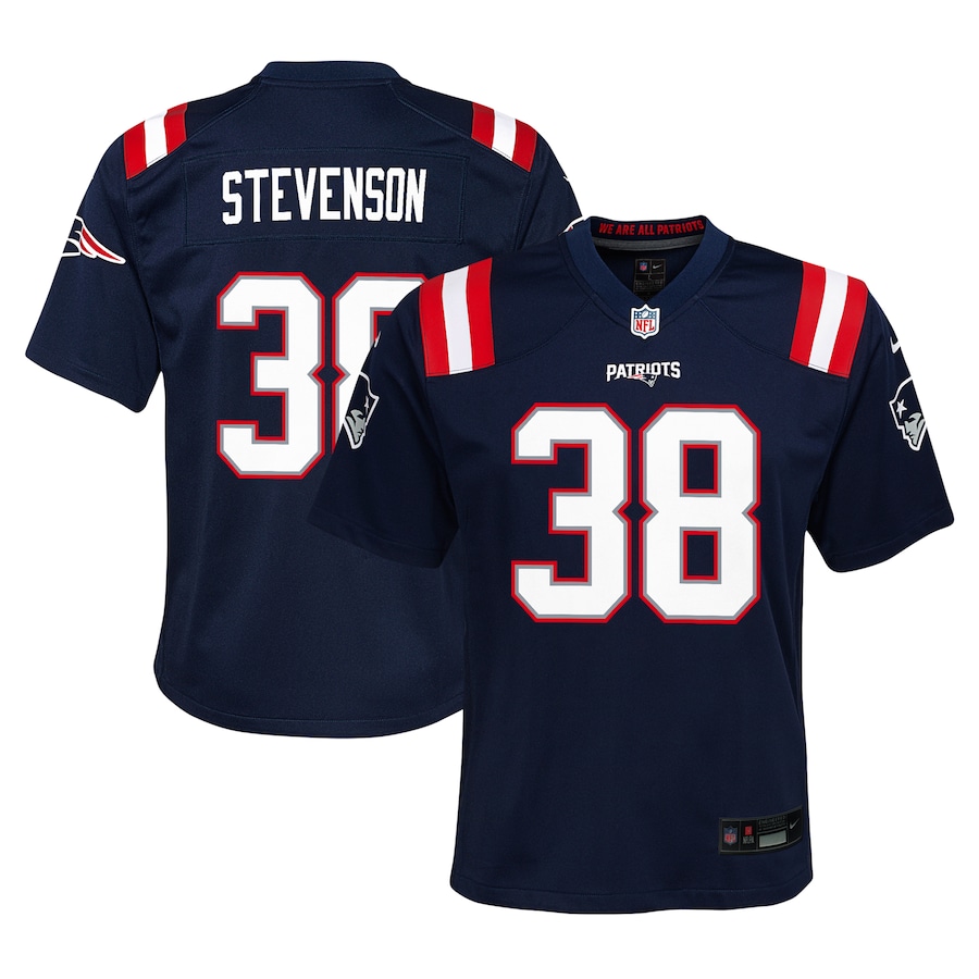 Youth New England Patriots Rhamondre Stevenson Nike Navy Team Player Game Jersey - Puhuasuan
