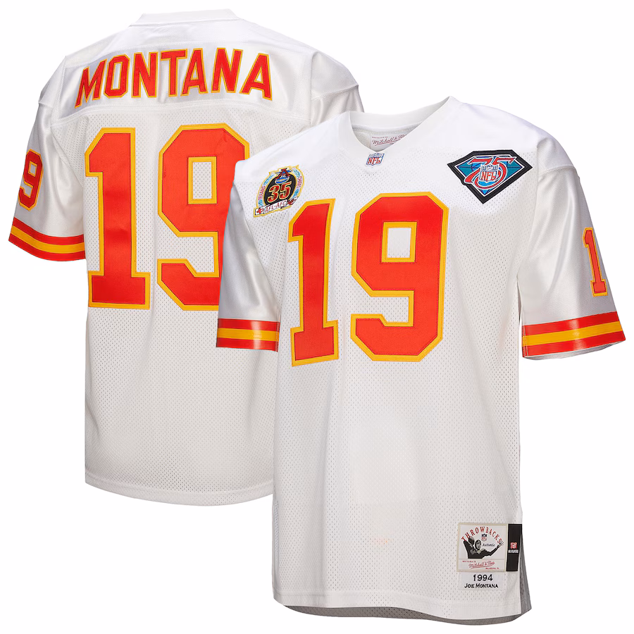Men's Kansas City Chiefs 1994 Joe Montana Mitchell & Ness White Authentic Throwback Retired Player Jersey - Puhuasuan
