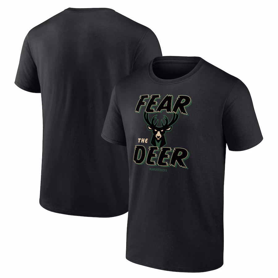 Men's Milwaukee Bucks  Black Hometown Collection Fear The Deer T-Shirt - Puhuasuan