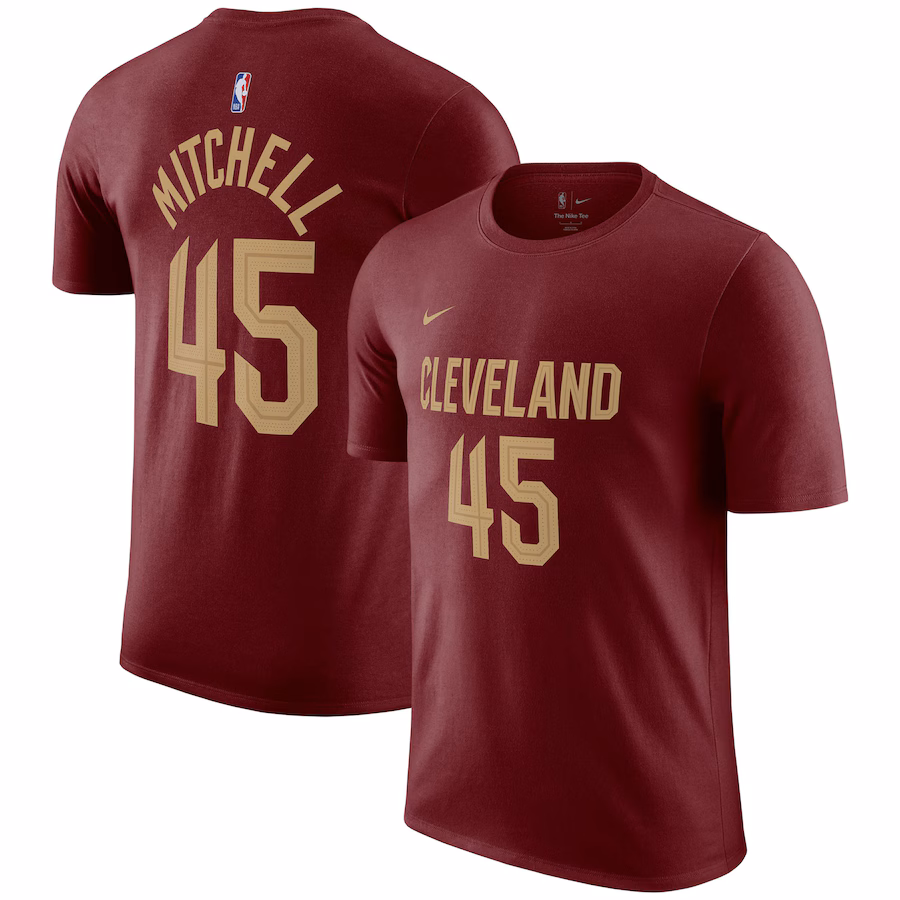 Men's Cleveland Cavaliers Donovan Mitchell Nike Burgundy Icon 2022/23 Name & Number T-Shirt - Puhuasuan