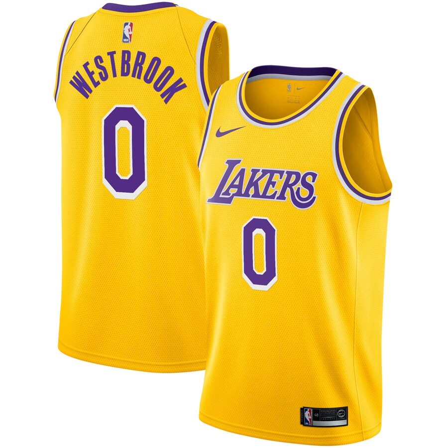 Men's Los Angeles Lakers Russell Westbrook Nike Gold 2020/21 Swingman Player Jersey - Icon Edition - Puhuasuan