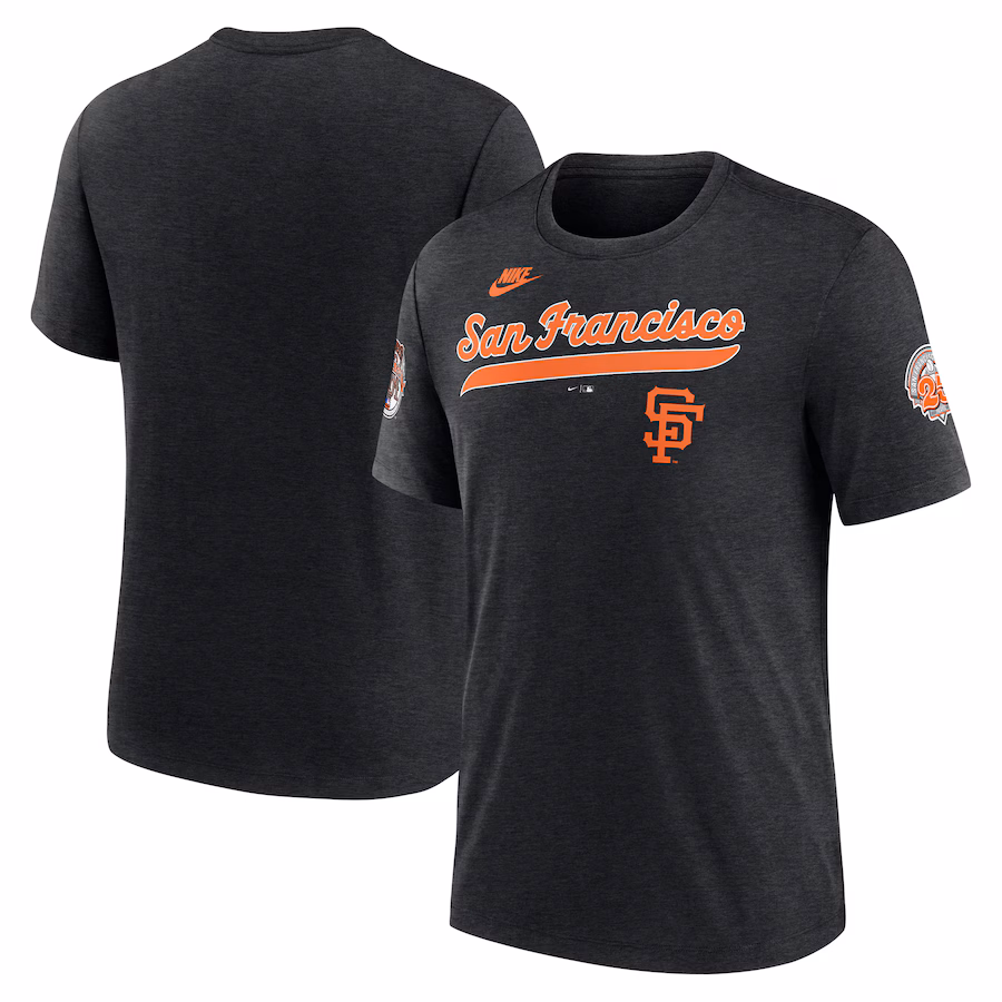 Men's San Francisco Giants Nike Heather Black Cooperstown Collection Eras Tri-Blend T-Shirt - Puhuasuan