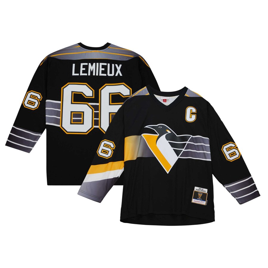 Men's Pittsburgh Penguins Mario Lemieux Mitchell & Ness Black 1996 Blue Line Player Jersey - Puhuasuan