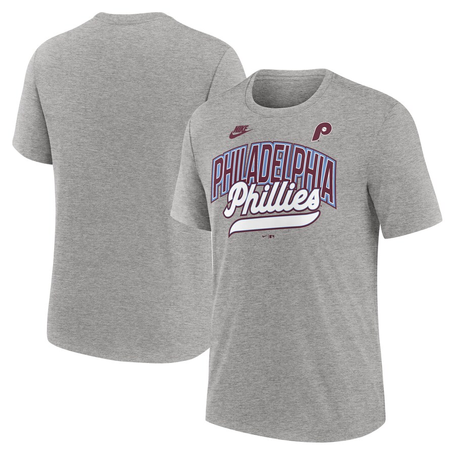 Men's Philadelphia Phillies Nike Heather Gray Cooperstown Collection Retro Tri-Blend T-Shirt - Puhuasuan