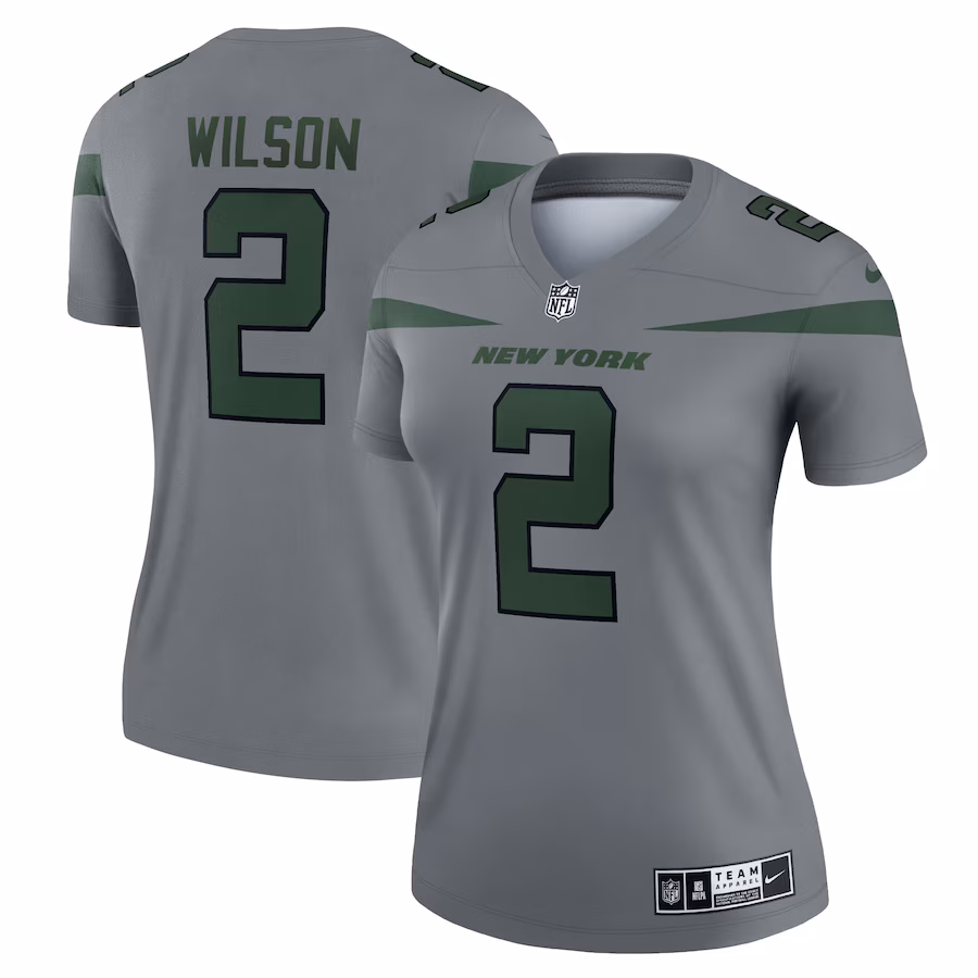 Women's New York Jets Zach Wilson Nike Gray Inverted Legend Player Performance Top - Puhuasuan