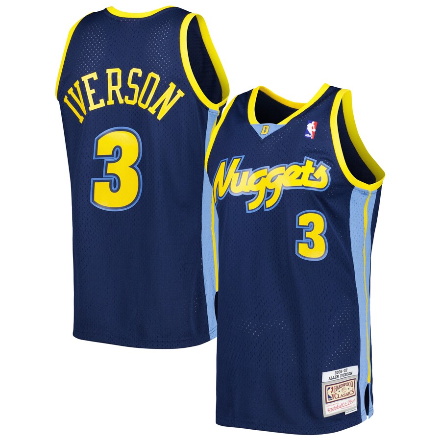 Men's Denver Nuggets Allen Iverson Mitchell & Ness Navy Hardwood Classics Swingman Jersey - Puhuasuan