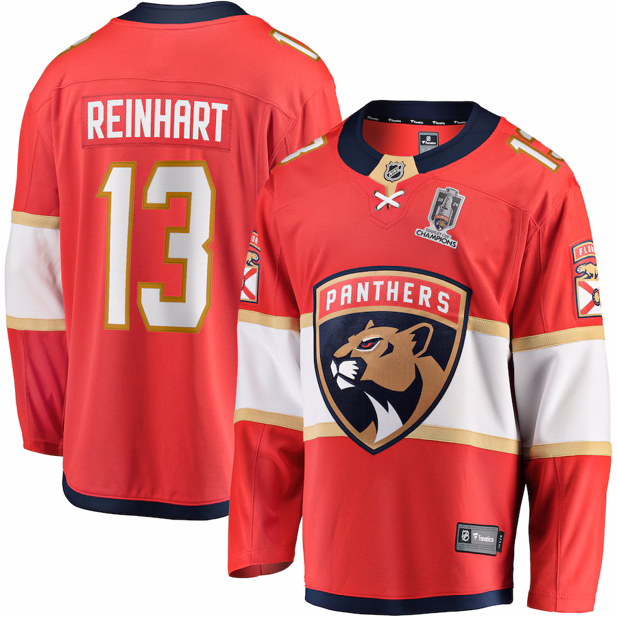 Men's Florida Panthers Sam Reinhart Fanatics Red Home 2024 Stanley Cup Champions Breakaway Player Jersey - Puhuasuan