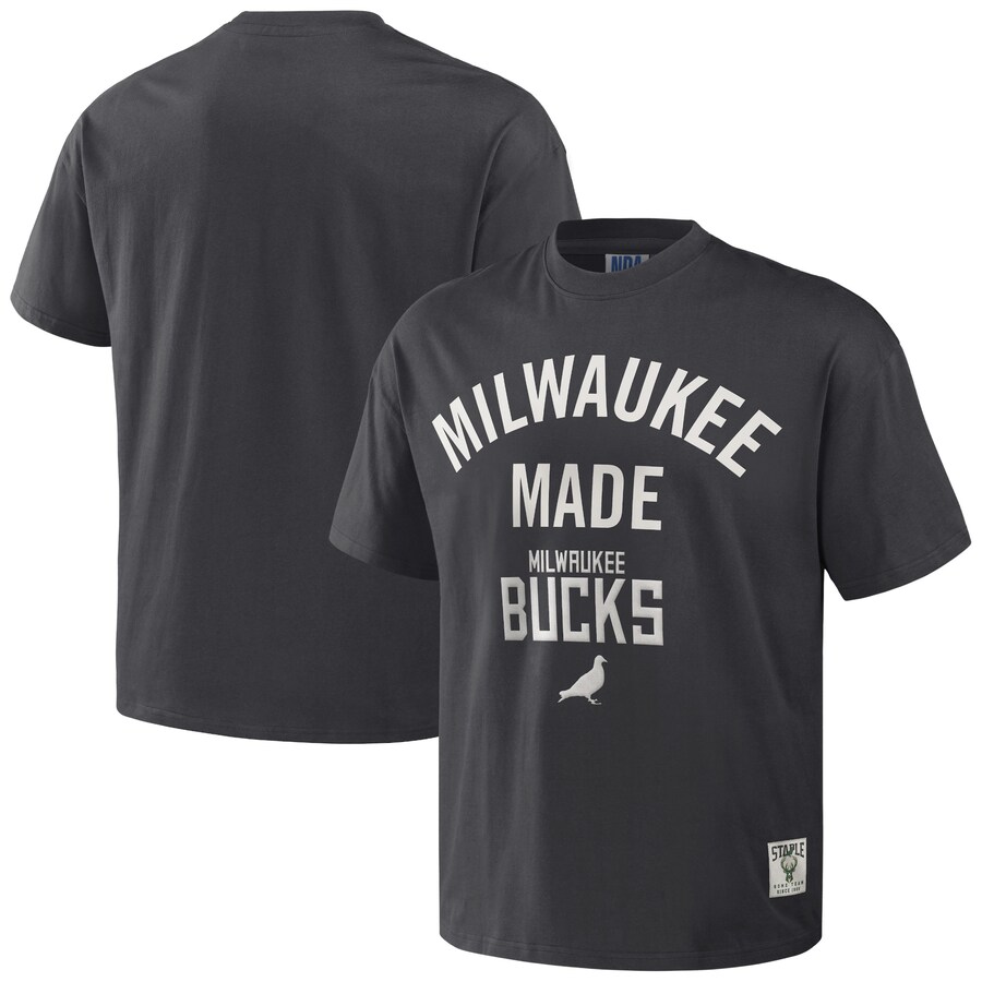 Men's Milwaukee Bucks NBA x Staple Anthracite Heavyweight Oversized T-Shirt - Puhuasuan