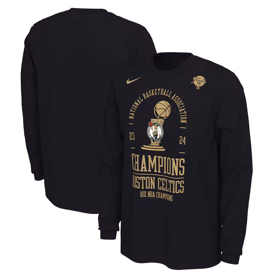 Men's Boston Celtics Nike Black 18-Time NBA Finals Champions Locker Room Long Sleeve T-Shirt - Puhuasuan